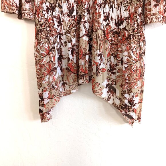 CATHERINES Blouse Plus 1X Multicolor Floral Lace 3/4 Bell‎ Sleeve Shark Bite Hem - Picture 2 of 14